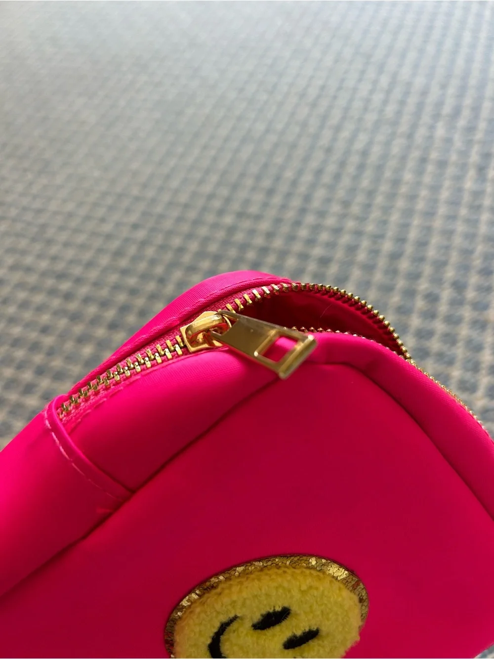 Hot Pink Square Pouch with Yellow Smiley Patch